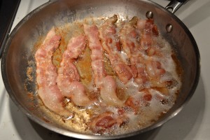 I could have done the leeks and bacon in the same pan but I was being impatient to get back to writing and it was quicker to wash two pans then wait.